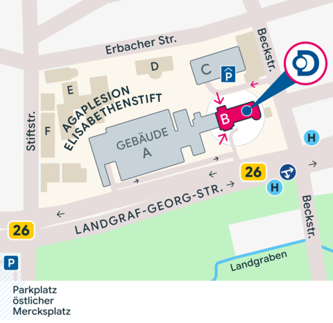 Anfahrtskizze zur Onkologischen Schwerpunktpraxis Darmstadt